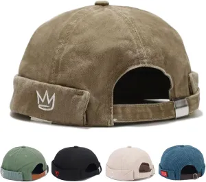 Mens Docker Cap Brimless Hats Skull Cap Sailor Caps Adjustable Rolled Cuff Retro Womens Beanie Hat