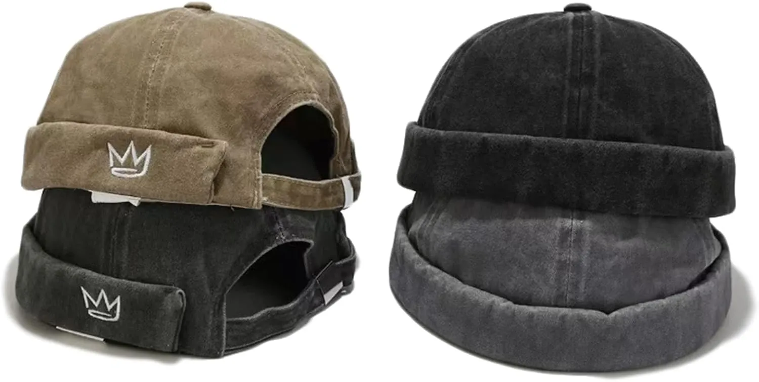 Mens Docker Cap Brimless Hats Skull Cap Sailor Caps Adjustable Rolled Cuff Retro Womens Beanie Hat