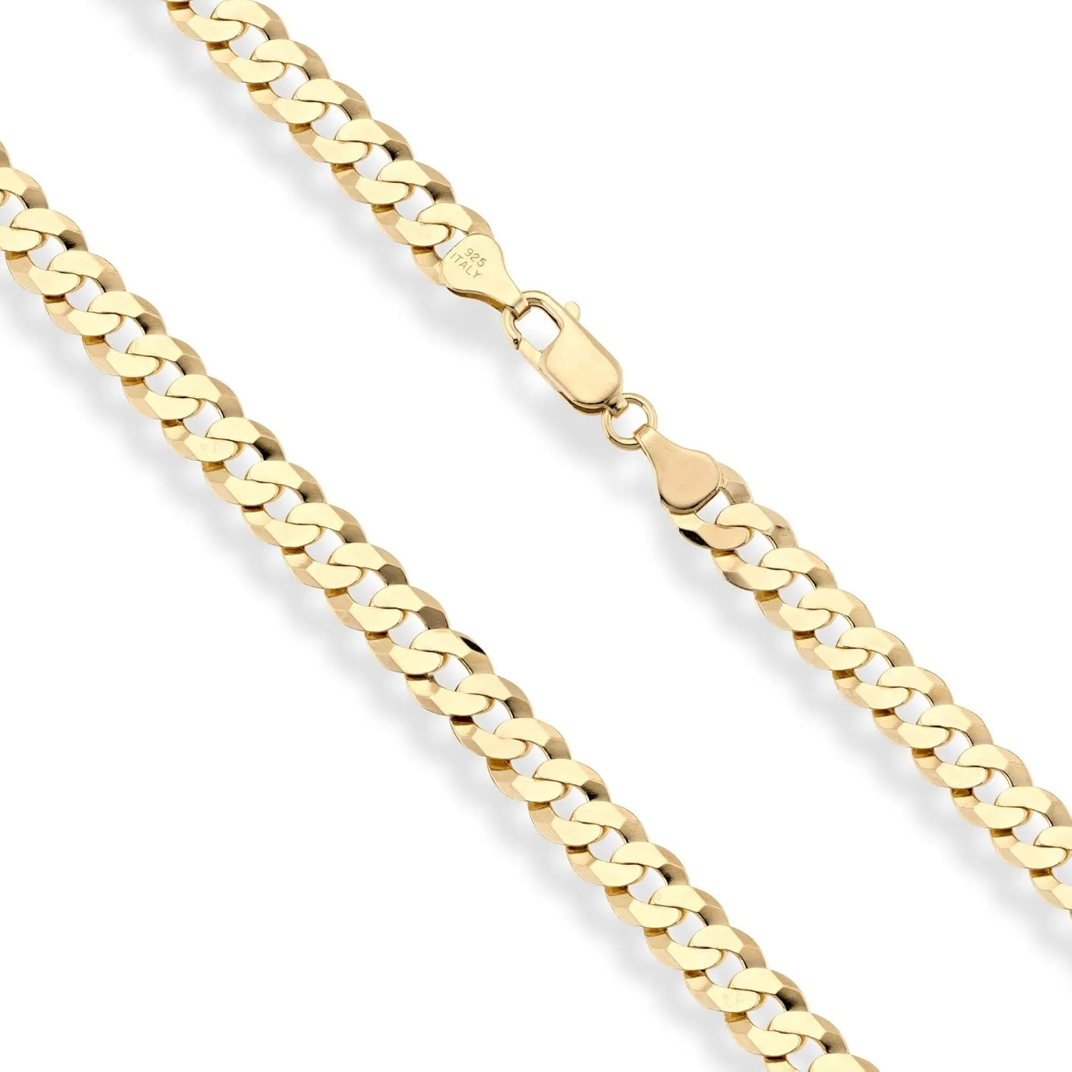 Miabella Solid 18K Gold Over Sterling Silver Italian 7mm Diamond-Cut Cuban Link Curb Chain Necklace for Men Women