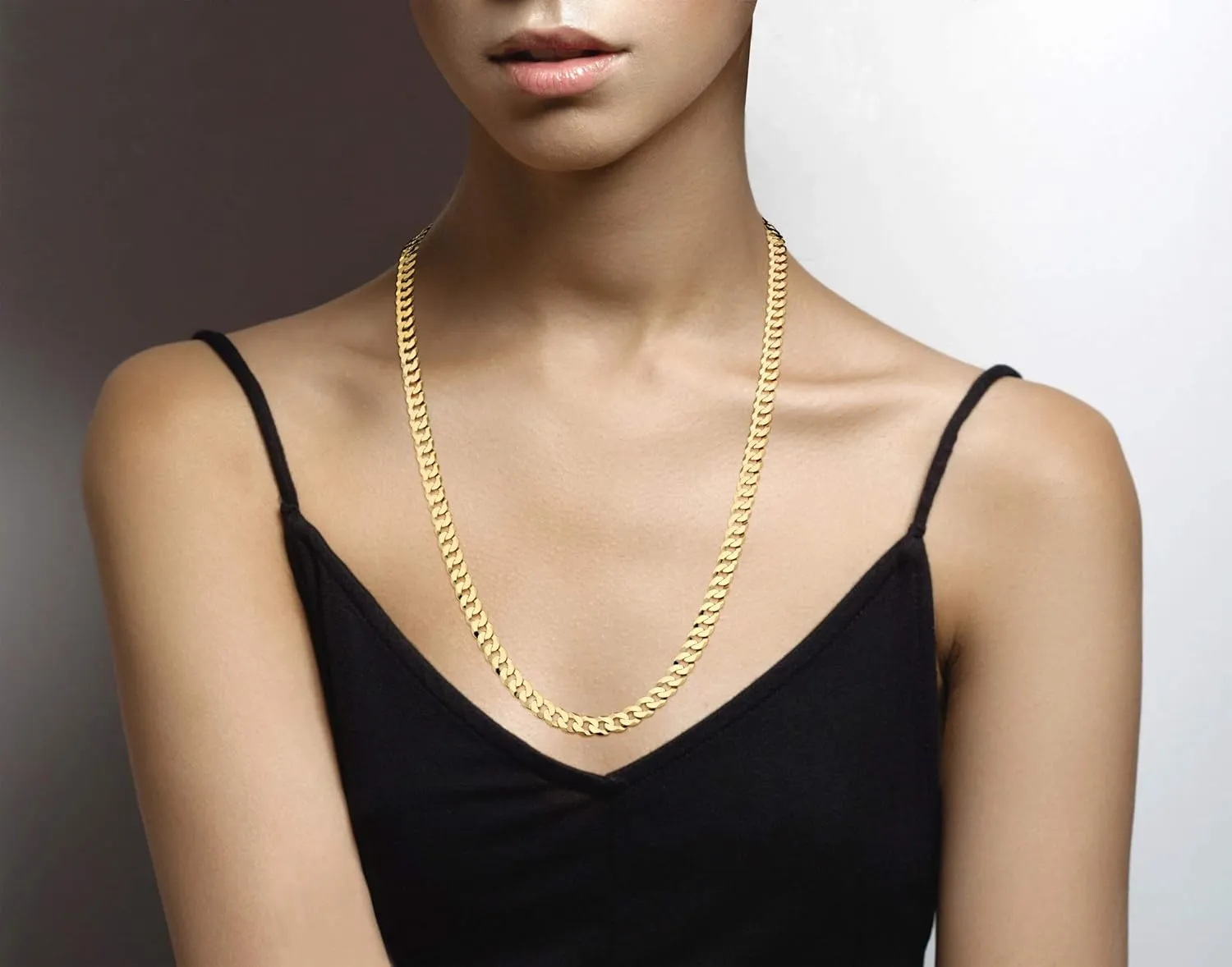 Miabella Solid 18K Gold Over Sterling Silver Italian 7mm Diamond-Cut Cuban Link Curb Chain Necklace for Men Women