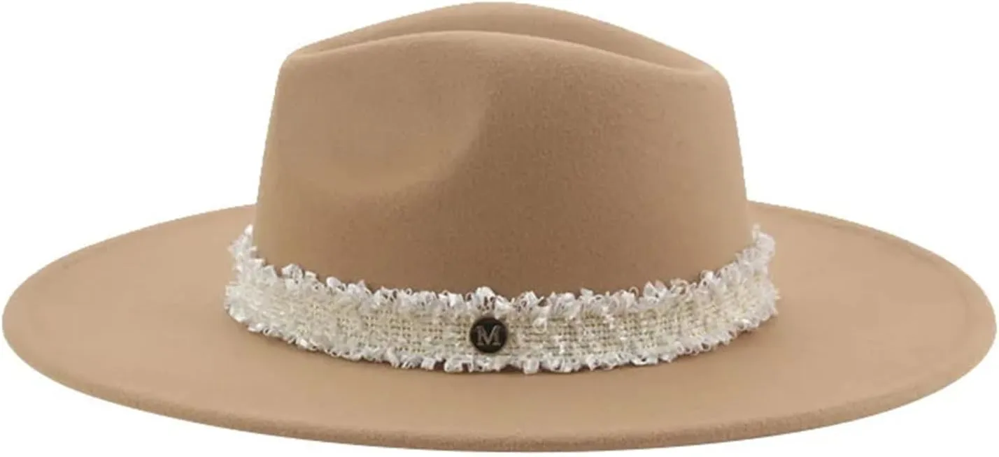 Mnjyihy Fedoras Hats for Women Men Big Brim Wide Brim Panamas Women's Band Wedding Church Fedora Hat