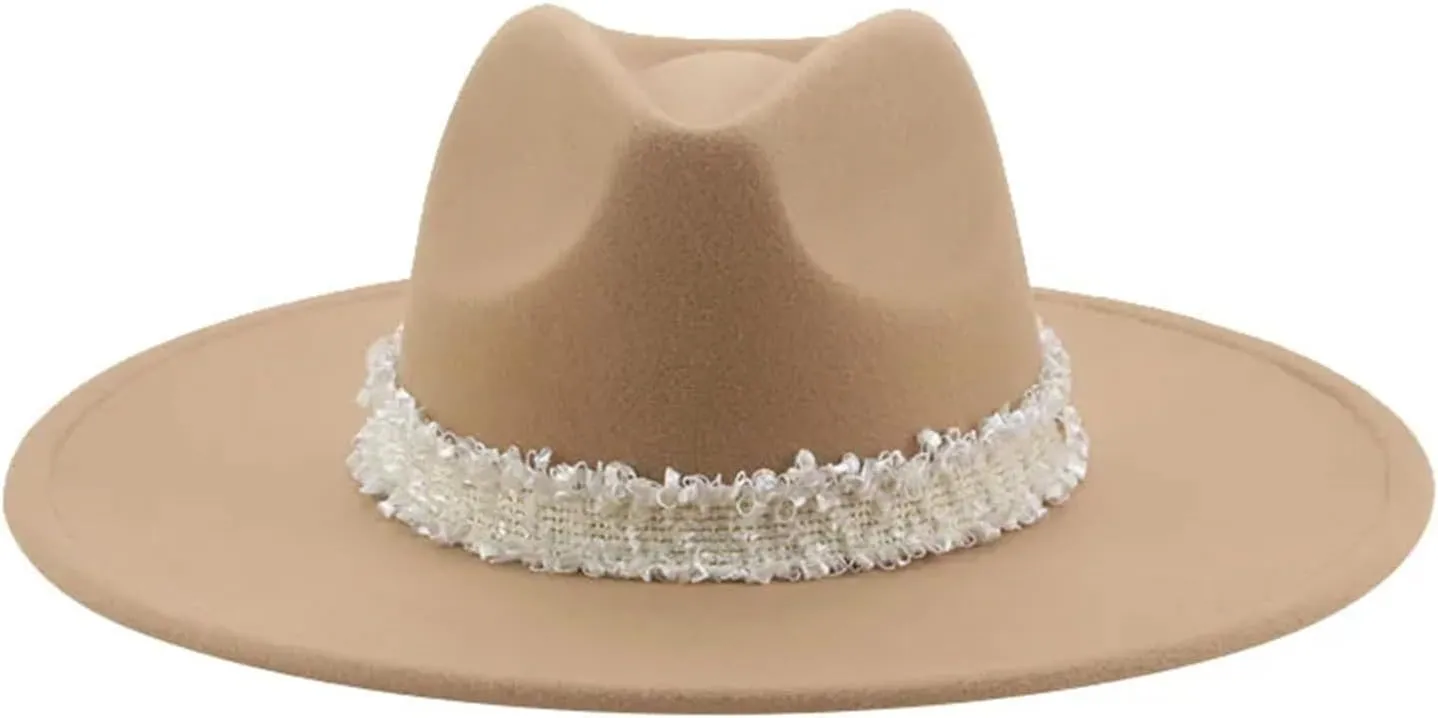 Mnjyihy Fedoras Hats for Women Men Big Brim Wide Brim Panamas Women's Band Wedding Church Fedora Hat