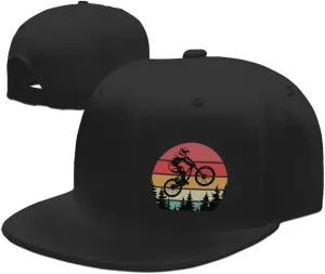 Mountain Tree Bicycle Hat Snapback Hats for Men Womens Black Adjustable Baseball Caps Flat Bill Brim Snap Backpack Black Hat for Boy Fitted Hiking Sun Hat