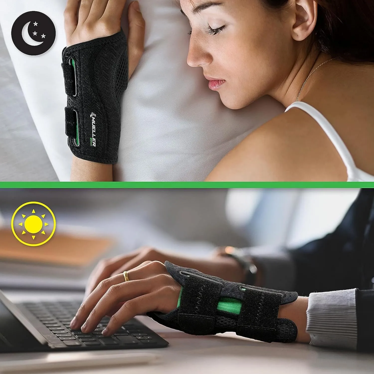 MUELLER Sports Medicine Green Fitted Wrist Brace for Men and Women, Support and Compression for Carpal Tunnel Syndrome, Tendinitis, and Arthritis