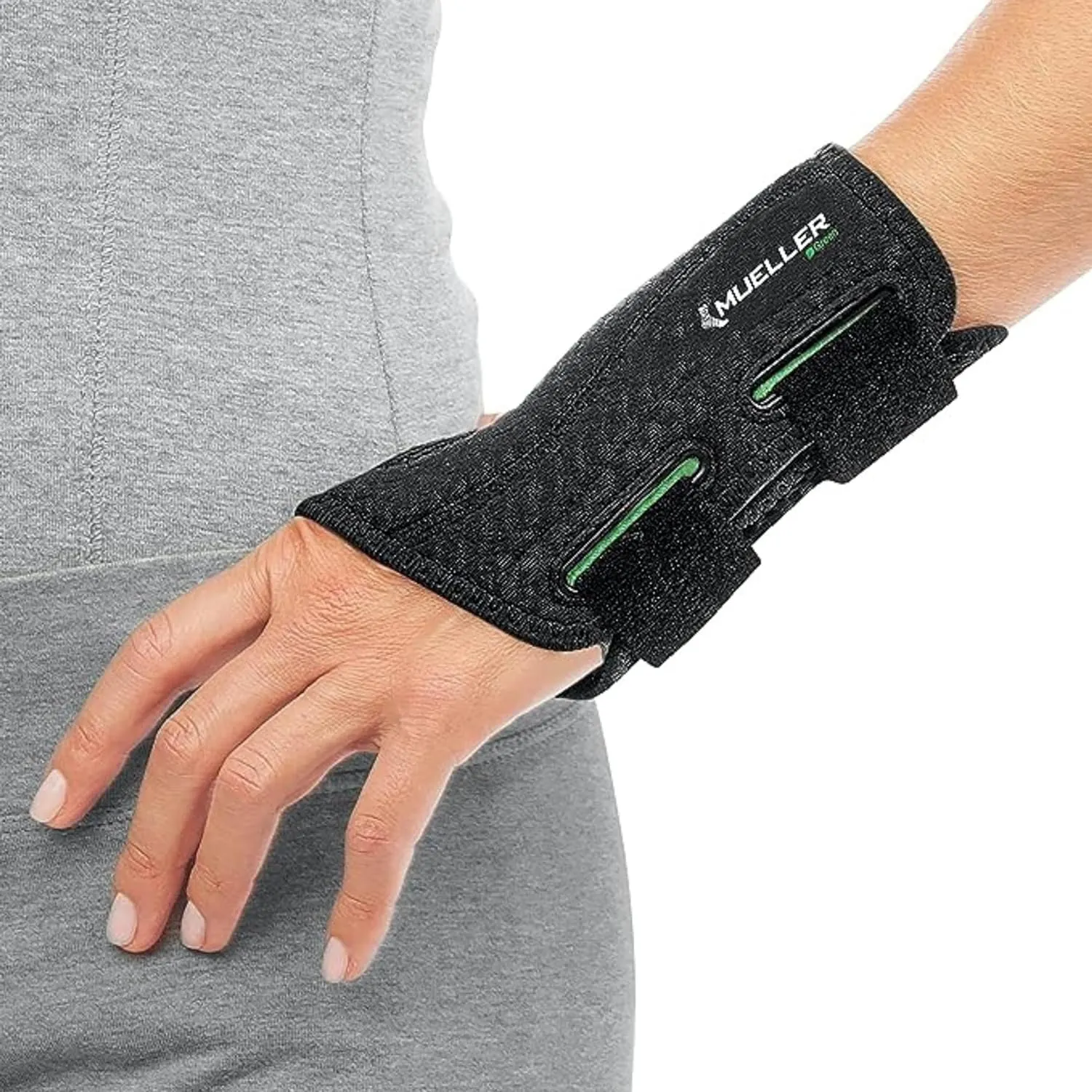 MUELLER Sports Medicine Green Fitted Wrist Brace for Men and Women, Support and Compression for Carpal Tunnel Syndrome, Tendinitis, and Arthritis