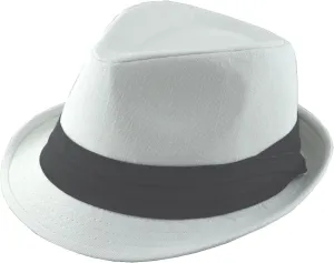 Nayt Men's Classic Solid Plain Fedora White with Black Band Large/Xl-59cm (7 3/8~7 5/8)