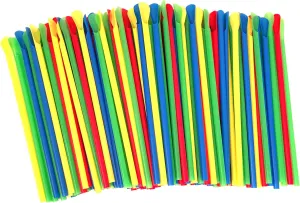 Paragon - Manufactured Fun SNO-Cone Spoon Straws, 200-Count, Assorted - red, blue, yellow, green, 8"
