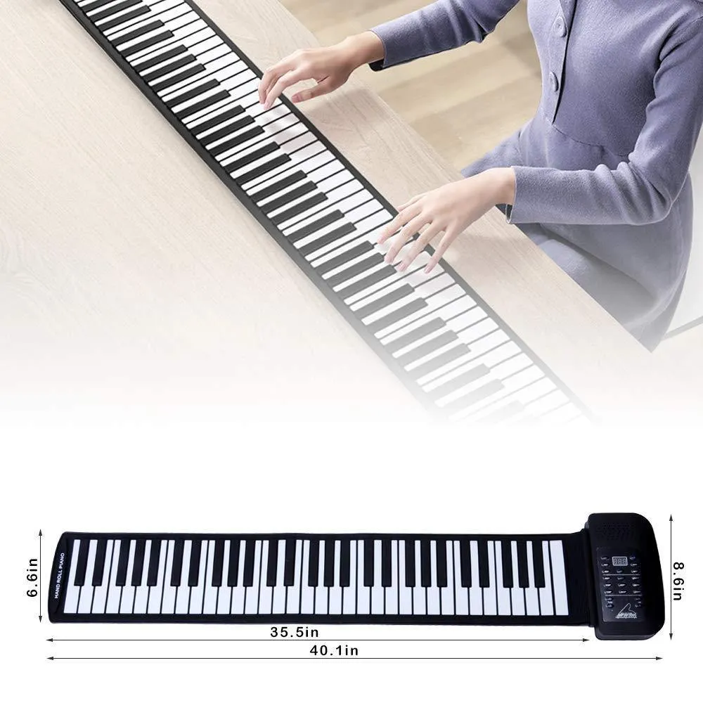 Portable Flexible Roll Up Piano Keyboard 61 Keys USB Midi Electronic Piano Keyboard for Beginner Children Practice Musical Instruments