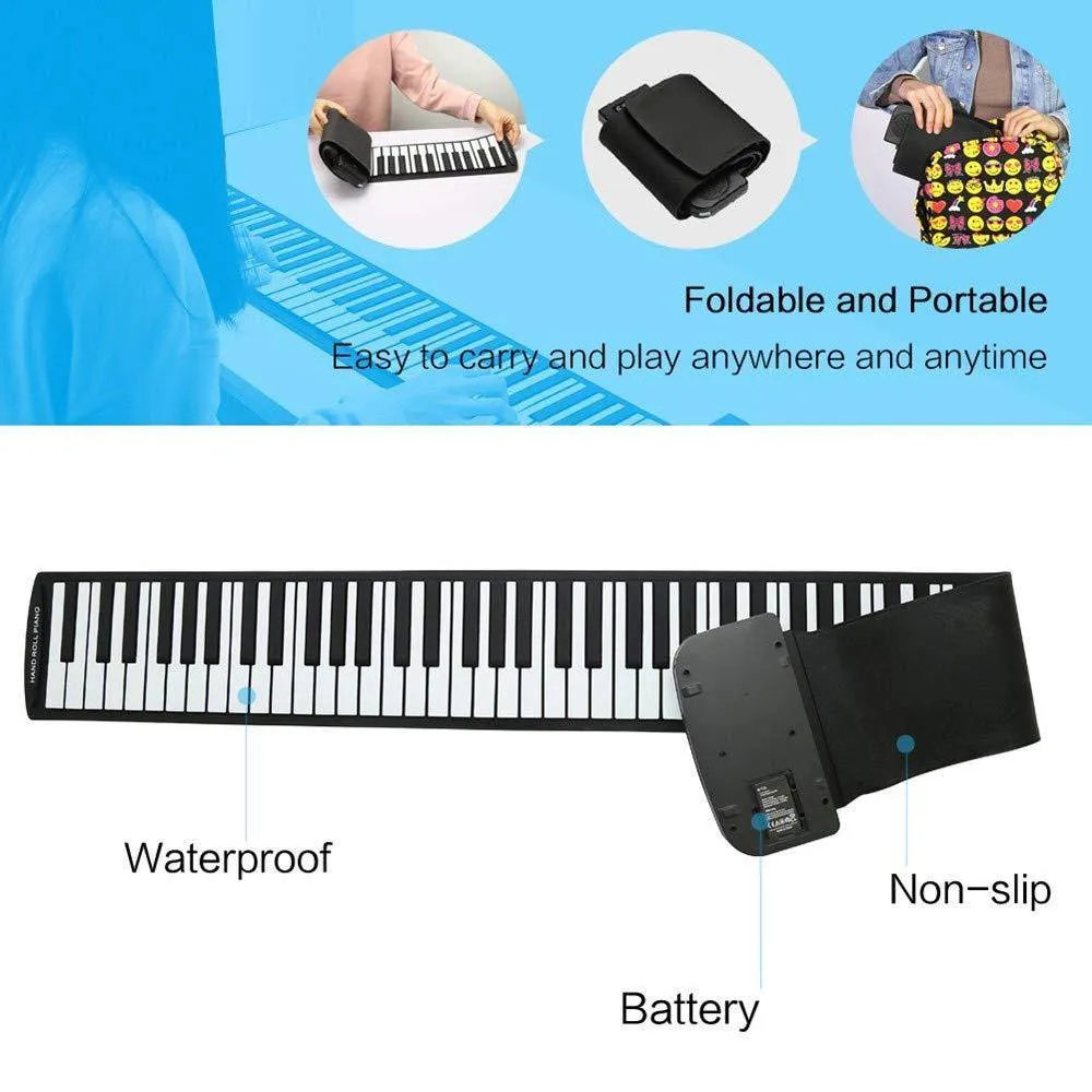 Portable Flexible Roll Up Piano Keyboard 61 Keys USB Midi Electronic Piano Keyboard for Beginner Children Practice Musical Instruments