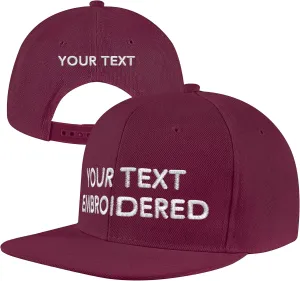 Pranboo Custom Text Snapback Hat/Cap | Embroidered Front & Back | Personalized Flat Brim Hats