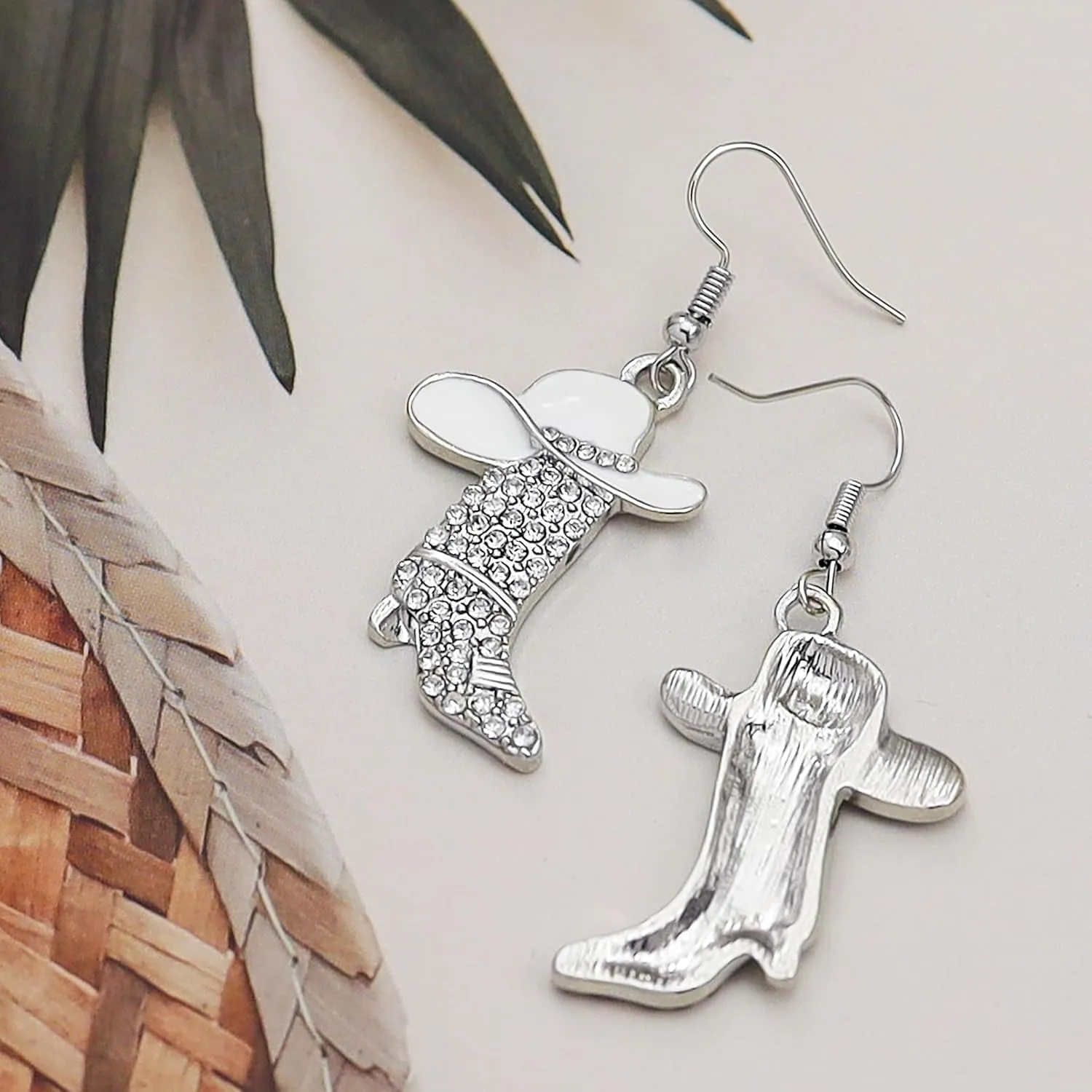 RechicGu Rhinestone Western Boots Earrings Cowgirl Cowboy Enamel Hat Bohemian Rodeo Boot Drop Dangle Earrings for Women