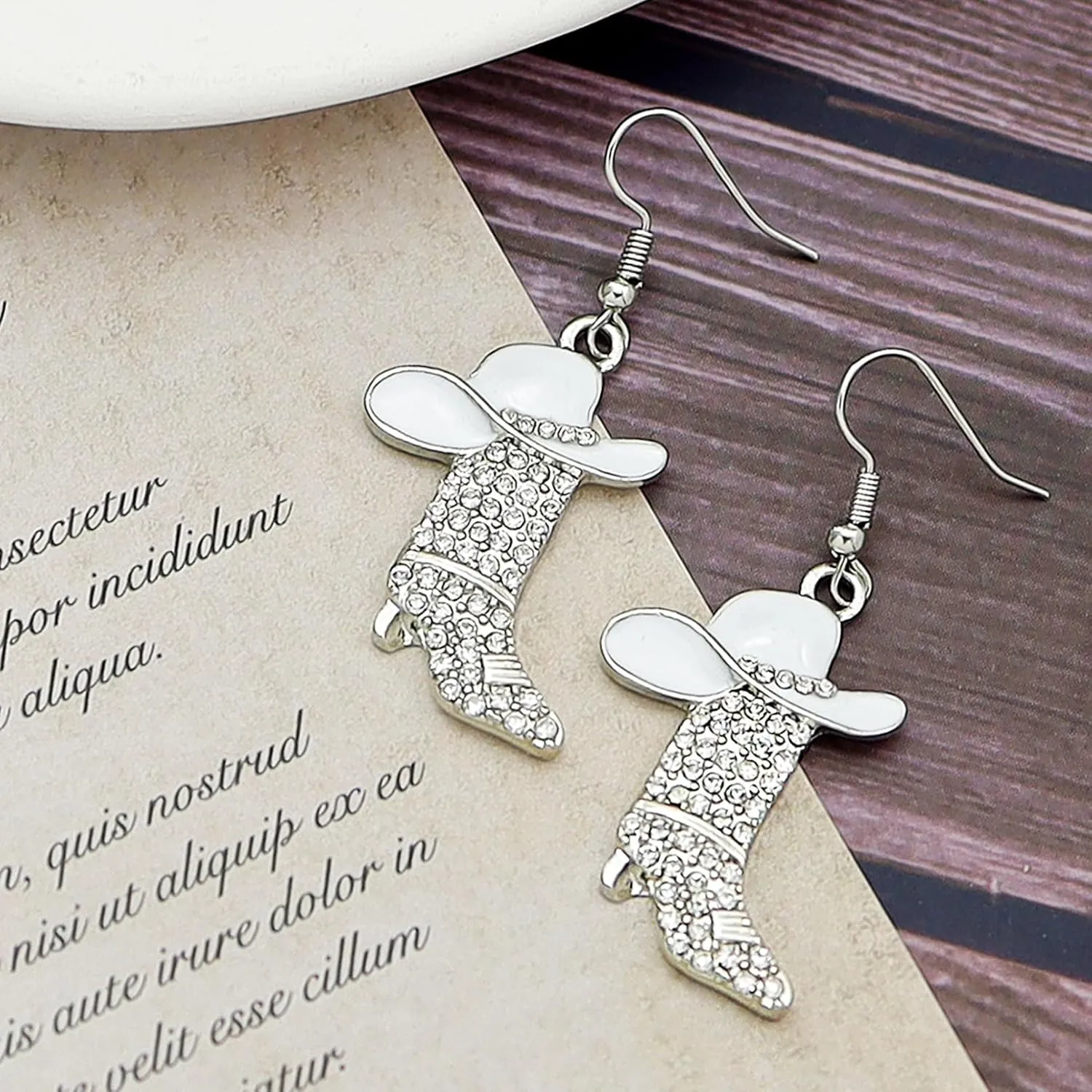 RechicGu Rhinestone Western Boots Earrings Cowgirl Cowboy Enamel Hat Bohemian Rodeo Boot Drop Dangle Earrings for Women