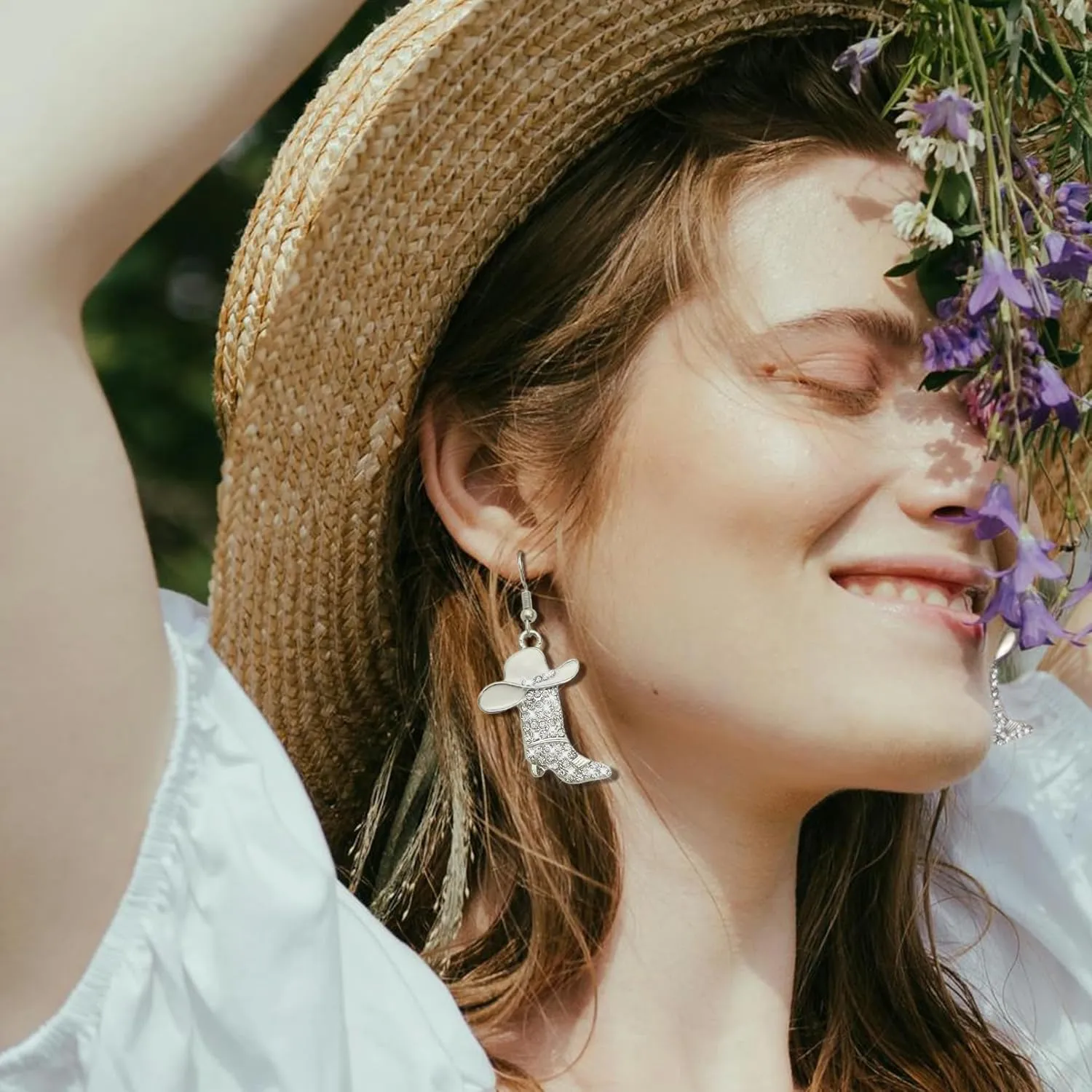 RechicGu Rhinestone Western Boots Earrings Cowgirl Cowboy Enamel Hat Bohemian Rodeo Boot Drop Dangle Earrings for Women