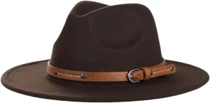 REHJJDFD Women Men Wool Fedora Hat Big Wide Brim Fedoras Hat Wool Fedora Hat Outdoor Casual Fedoras