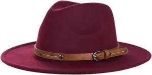 REHJJDFD Women Men Wool Fedora Hat Big Wide Brim Fedoras Hat Wool Fedora Hat Outdoor Casual Fedoras