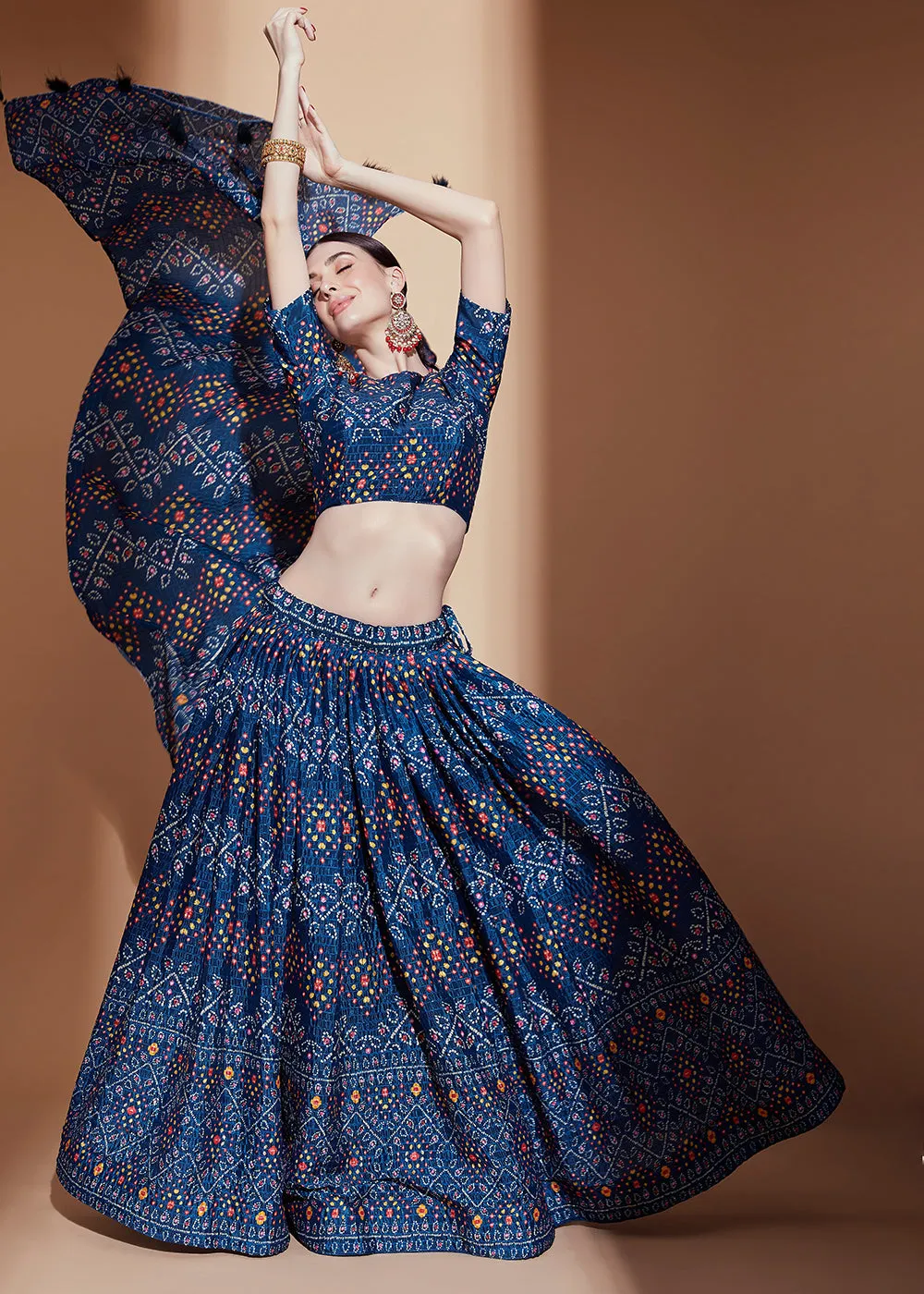 Royal Blue Crochet & Digital Embroidered Festive Lehenga Choli