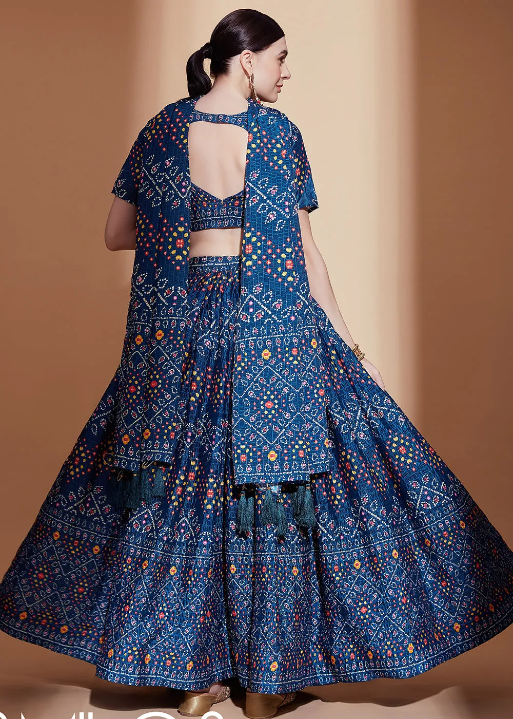 Royal Blue Crochet & Digital Embroidered Festive Lehenga Choli