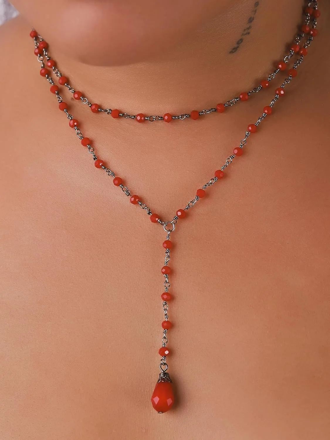 Sacina Gothic Layered Black Red Choker, Dainty Y Necklace, Bead teardrop Choker, Gothic Goth Necklace, Christmas Jewelry Gift for Women