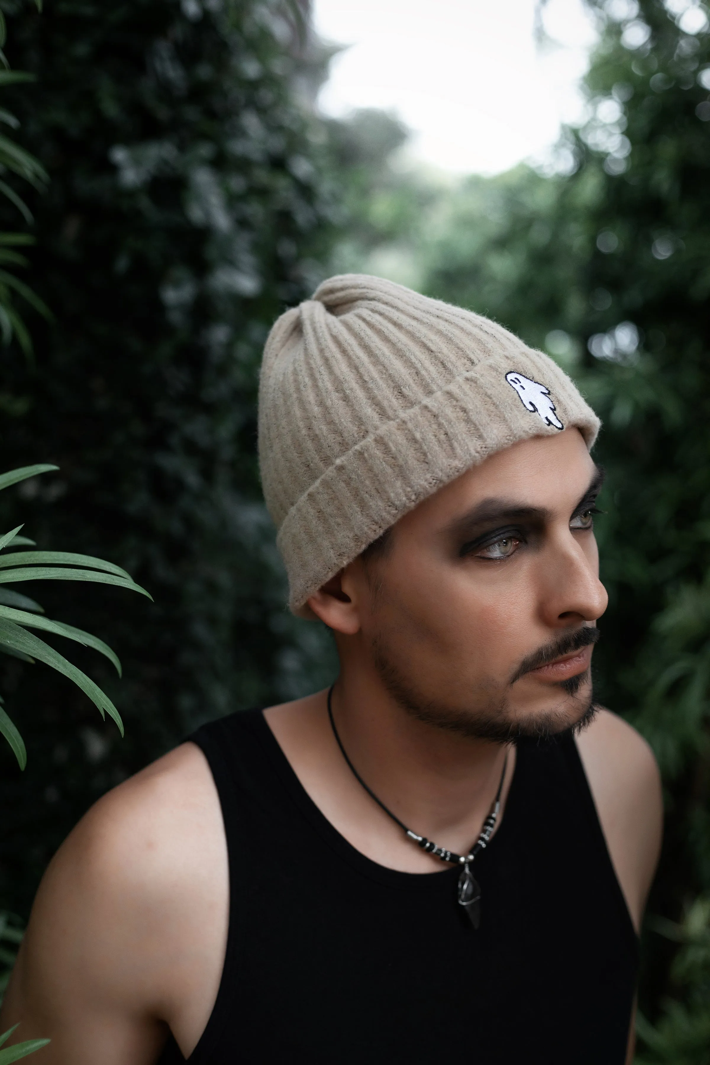 Scarecrow Beige | Ghostie Embroidered & Reversible Knit Beanie