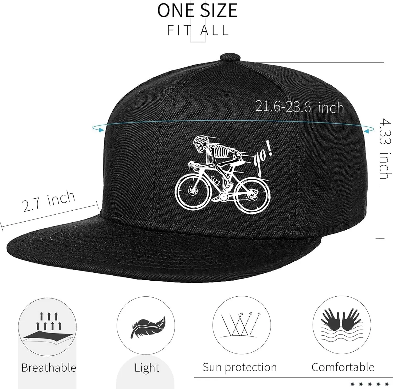 Skull Hat Snapback Hats for Men Flat Bill Hats for Men Fitted Hat Adjustable Black Baseball Hats