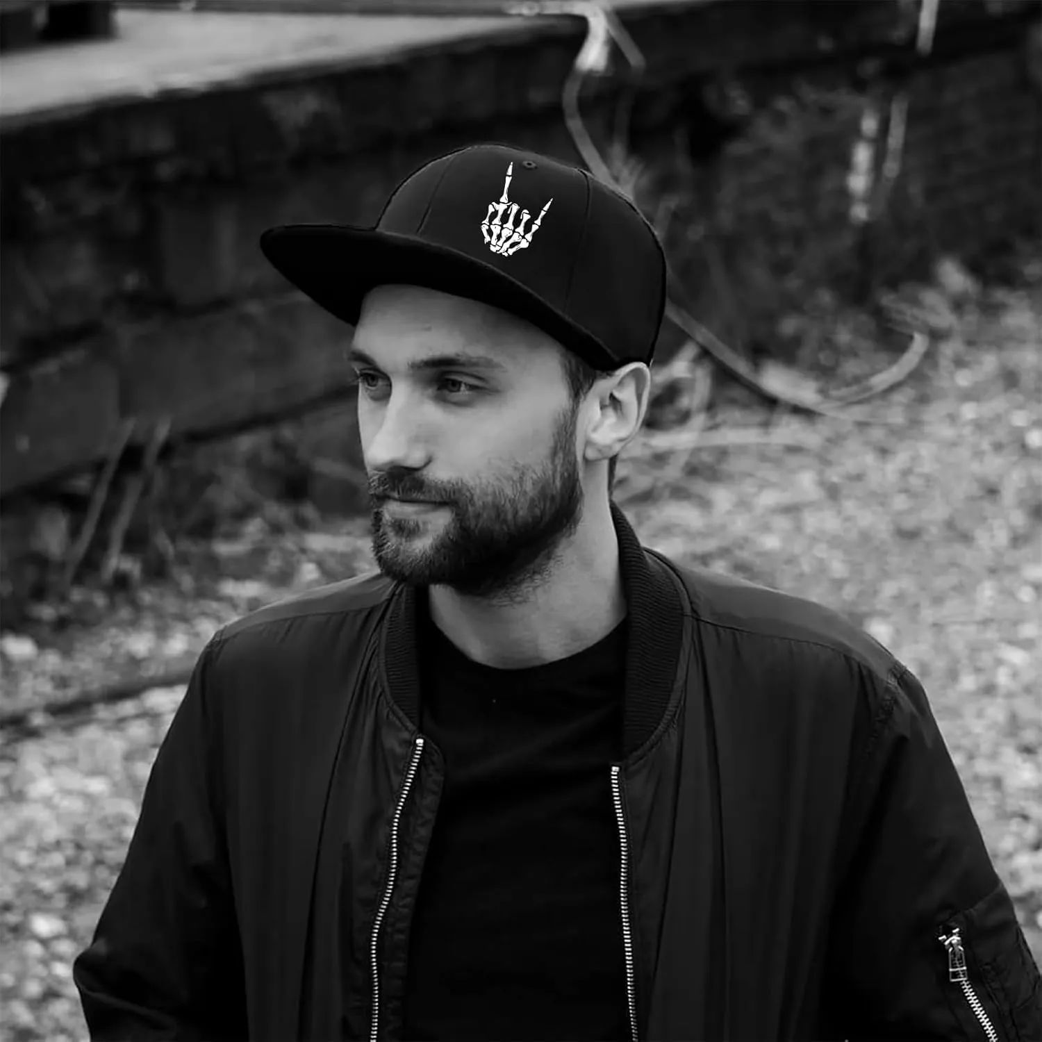 Skull Hat Snapback Hats for Men Flat Bill Hats for Men Fitted Hat Adjustable Black Baseball Hats