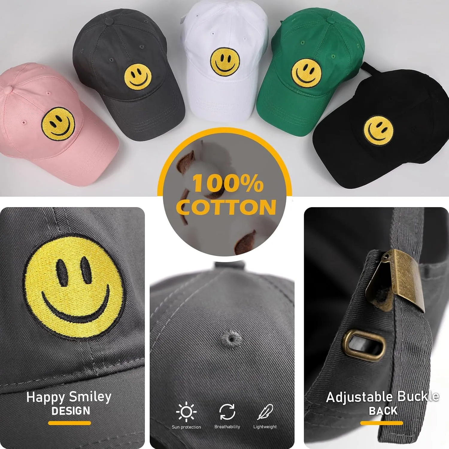 SONMONY Smile Face Baseball Cap for Women Men Cute Baseball Caps Unstructured Cotton Dad Hat