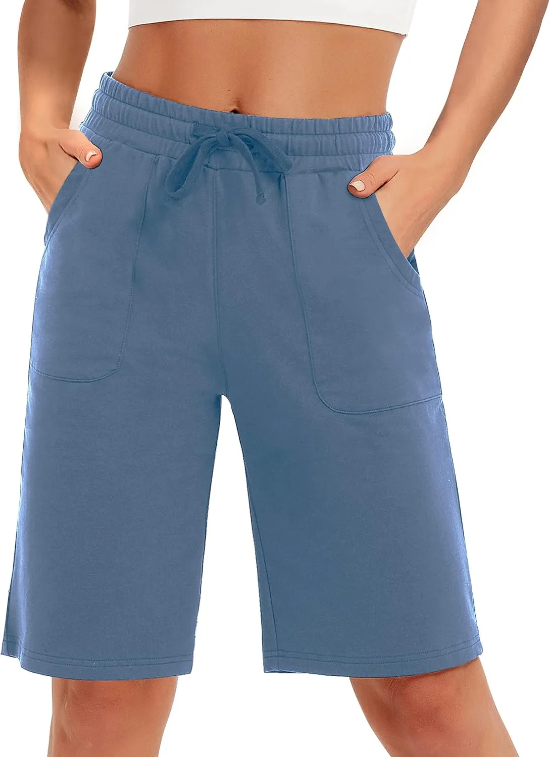 SPECIALMAGIC Cotton Sweat Shorts with Pockets for Women 10" Athletic Lounge Sports Workout Bermuda Knee Shorts