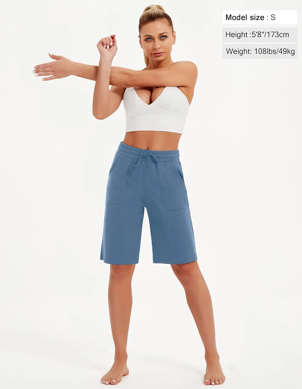 SPECIALMAGIC Cotton Sweat Shorts with Pockets for Women 10" Athletic Lounge Sports Workout Bermuda Knee Shorts