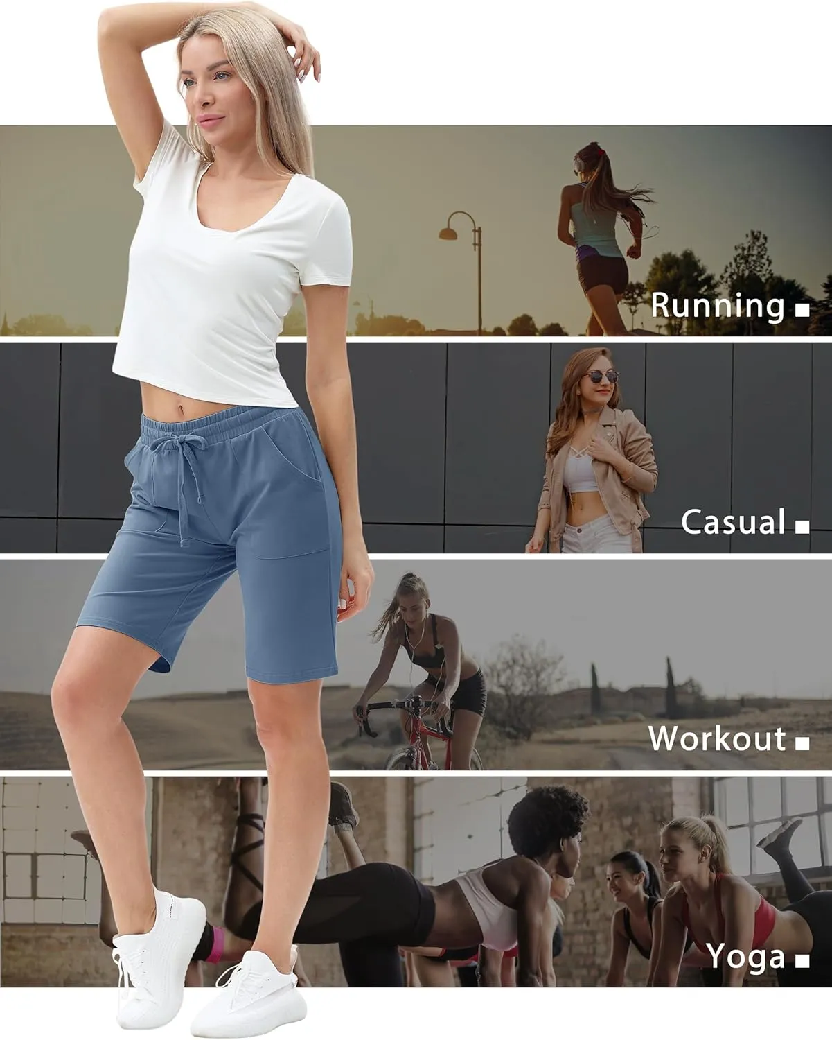 SPECIALMAGIC Cotton Sweat Shorts with Pockets for Women 10" Athletic Lounge Sports Workout Bermuda Knee Shorts