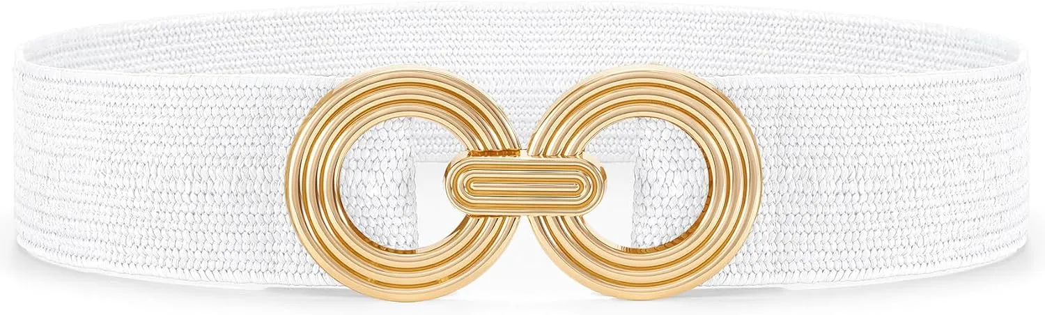 Straw Woven Elastic Belt for Women Fashion Wide Belts Stretchy Boho Belt Ladies Beach Dress Belt with Gold Buckle