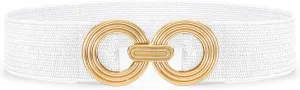 Straw Woven Elastic Belt for Women Fashion Wide Belts Stretchy Boho Belt Ladies Beach Dress Belt with Gold Buckle