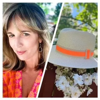 Summer Straw Fedora with Orange & Beige Ribbon