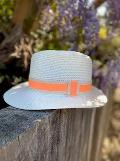 Summer Straw Fedora with Orange & Beige Ribbon