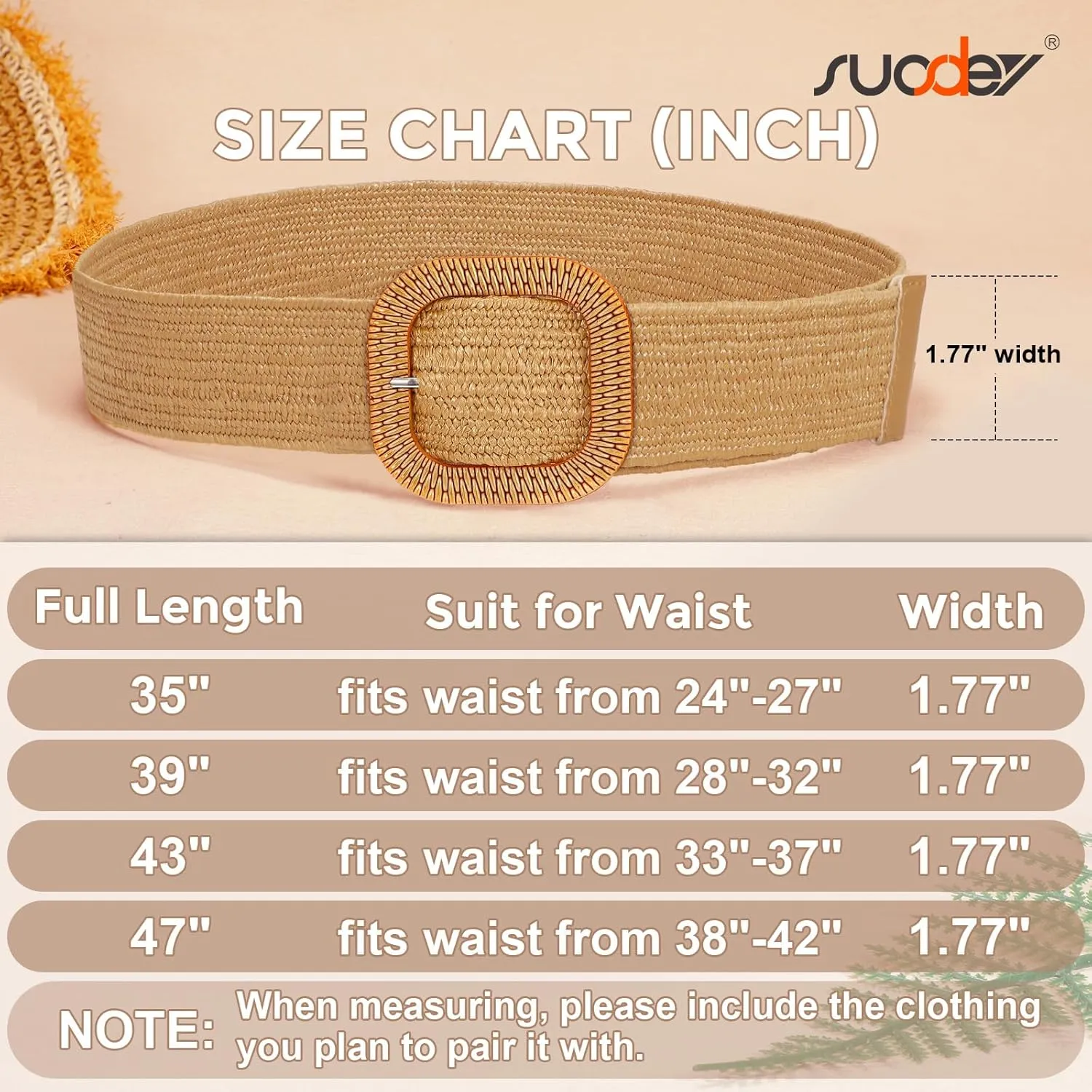 SUOSDEY Straw Woven stretchy Waist Belt for Women Dresses,Wide Boho Braided Elastic Belt with Round Buckle