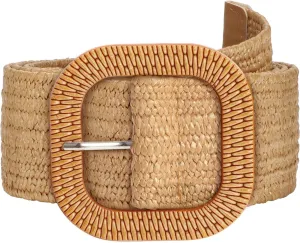 SUOSDEY Straw Woven stretchy Waist Belt for Women Dresses,Wide Boho Braided Elastic Belt with Round Buckle