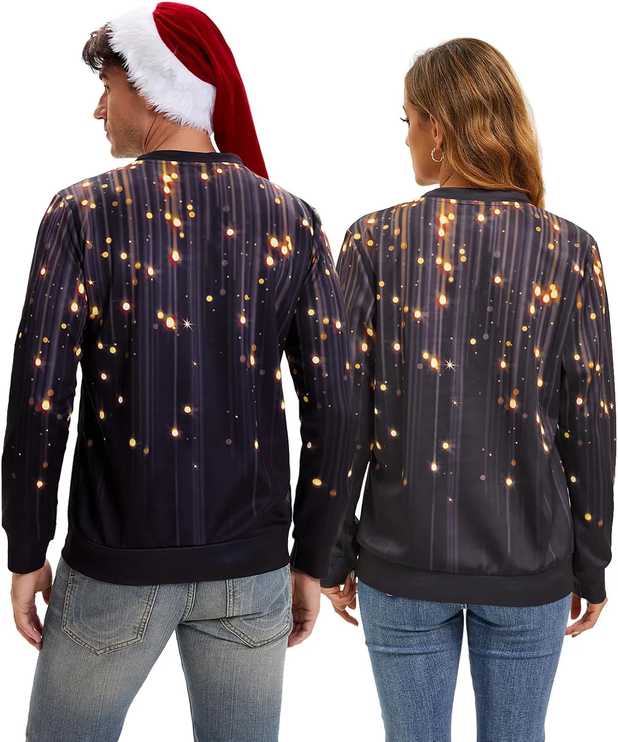 Ugly Christmas Sweater Women Men Novelty 3D Funny Pullover Crewneck Sweatshirt with Santa Hat for Party