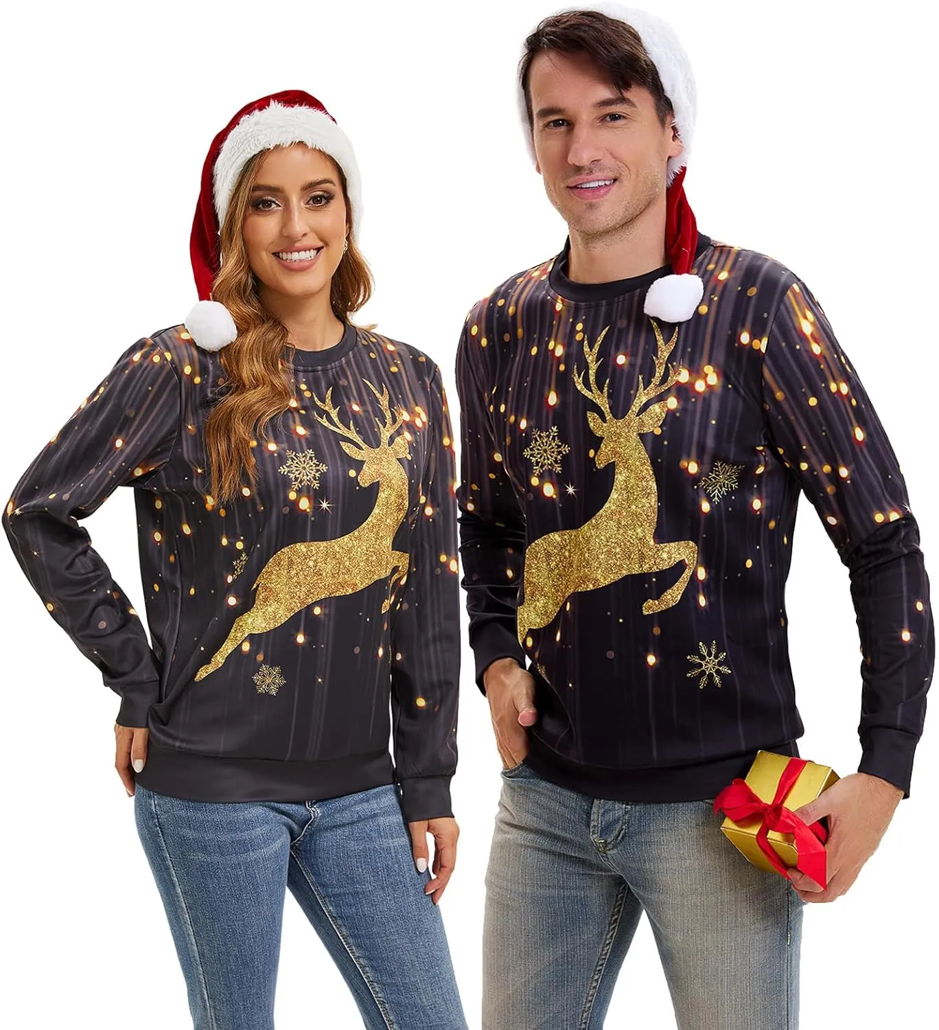 Ugly Christmas Sweater Women Men Novelty 3D Funny Pullover Crewneck Sweatshirt with Santa Hat for Party