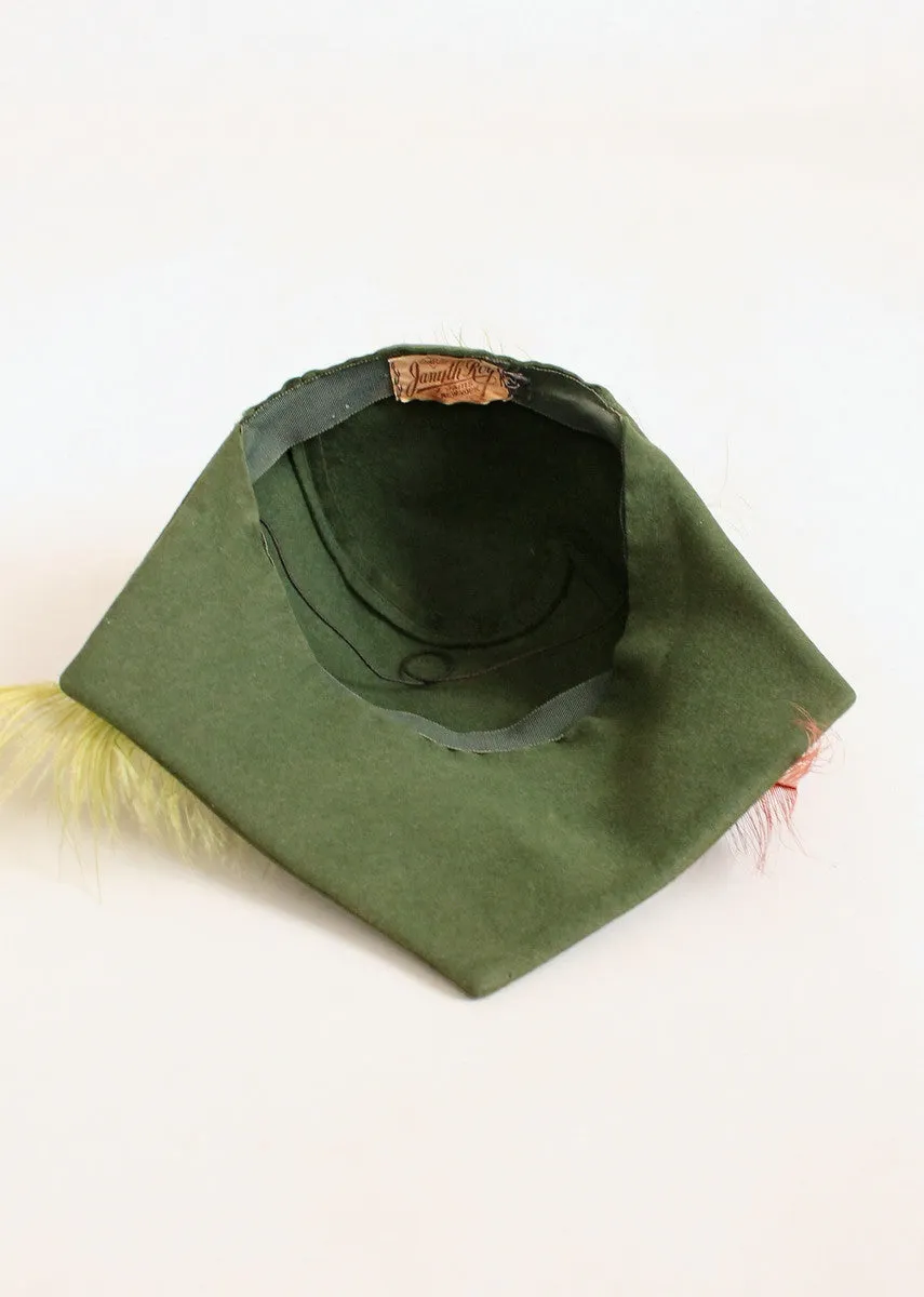 Vintage 1940s Janyth Roy Green Squared Hat