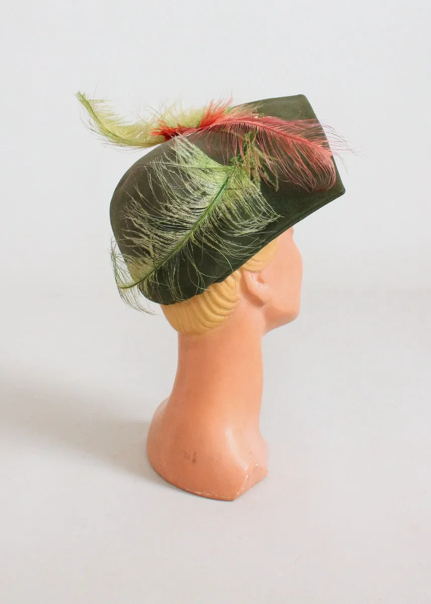Vintage 1940s Janyth Roy Green Squared Hat