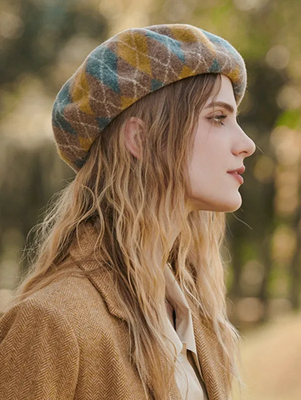Vintage Wool Contrast Color Beret Hat