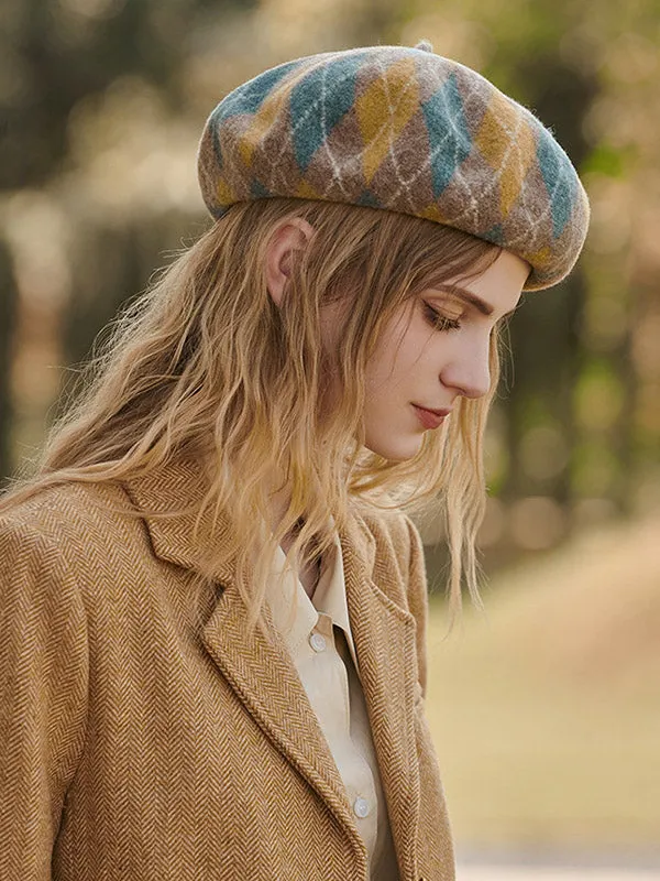 Vintage Wool Contrast Color Beret Hat