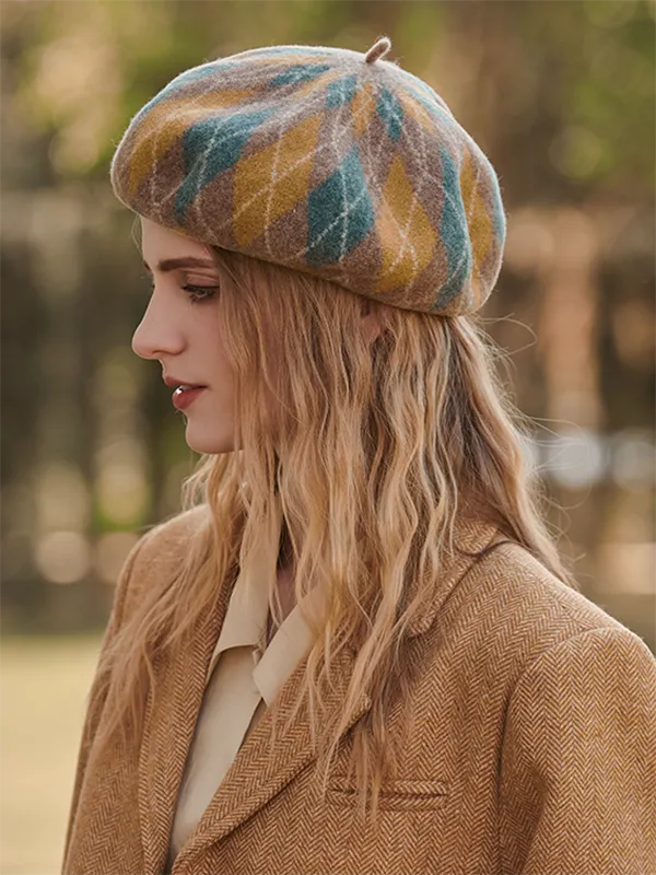 Vintage Wool Contrast Color Beret Hat