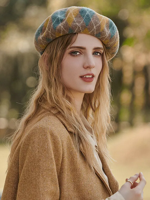 Vintage Wool Contrast Color Beret Hat