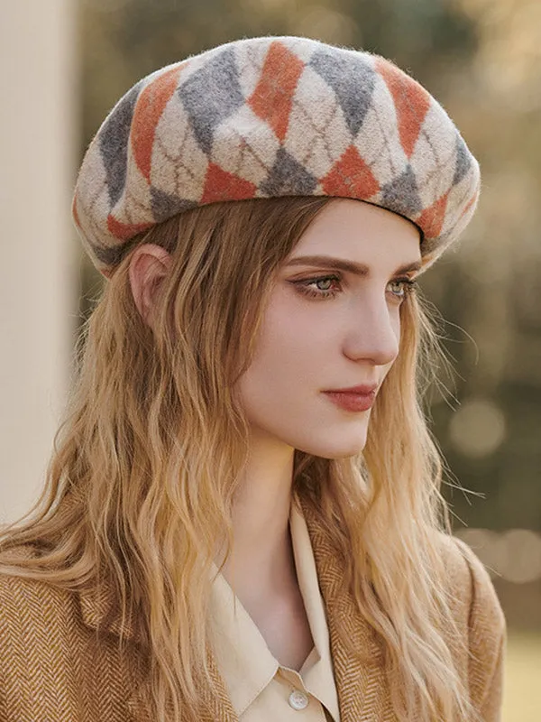 Vintage Wool Contrast Color Beret Hat