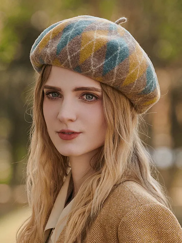 Vintage Wool Contrast Color Beret Hat