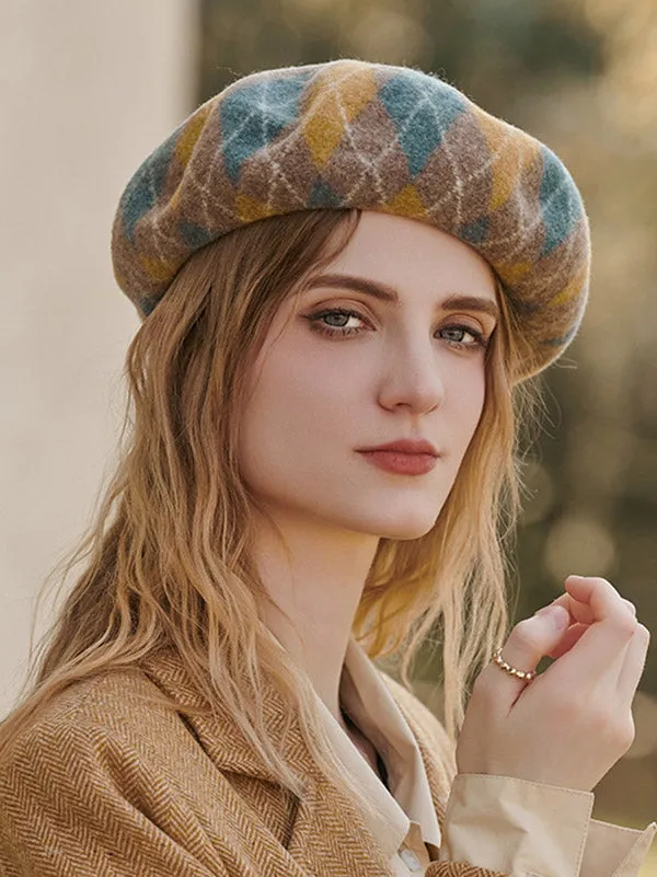 Vintage Wool Contrast Color Beret Hat