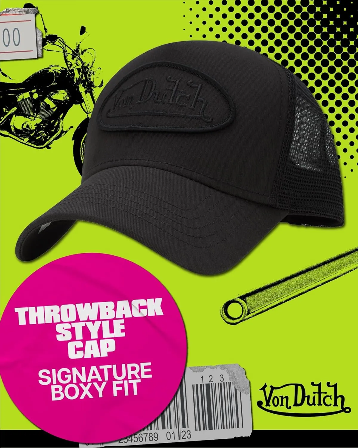 Von Dutch Unisex Trucker Hat - Curved Bill Mesh Back Retro Classic Adjustable Snapback Baseball Cap for Men and Women
