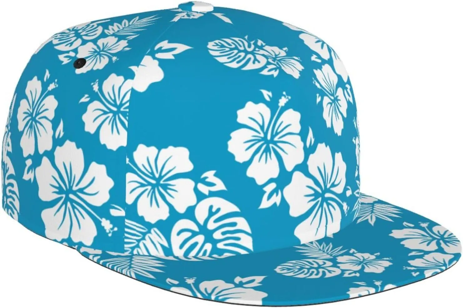 VOSERY Snapback Hats for Men - Blue Tropical Hibiscus Flowers Flat Bill Brim Hat for Men Adjustable Baseball Cap