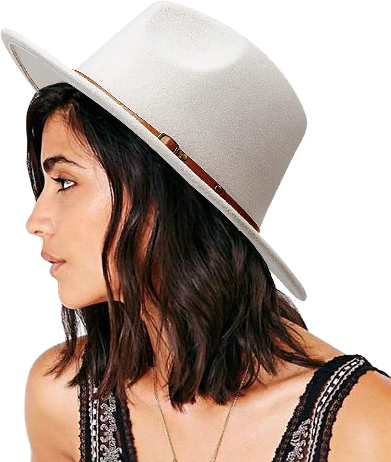 Women Classic Felt Fedora Wide Brim Floppy Hat