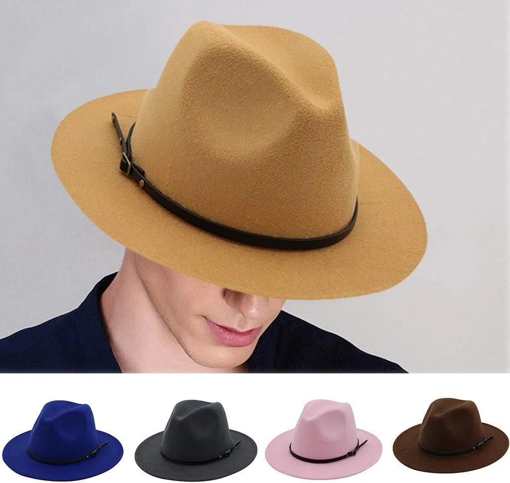 Women Lady Classic Wool Fedora Hat Belt Buckle Wide Brim Panama Hat Fedora Hats for Women Fashionable